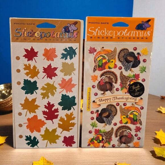 Autumn Thanksgiving Stickopotamus Stickers Fall Leaves and Turkeys & Cornucopias - Picture 1 of 7